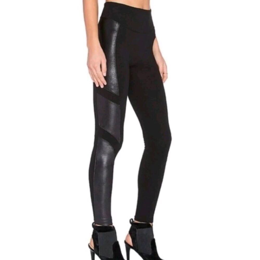 SPANX Ponte Moto Faux Leather Panel Leggings Size Med